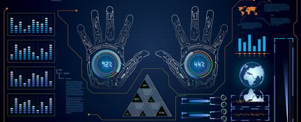 Hi-tech computer screen with handprints