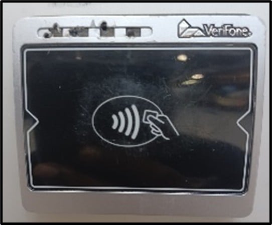 A damaged contactless card reader