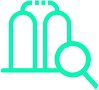 Two cylinders and magnifying glass icon
